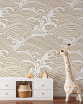 Beige Chinese Waves Wallpaper